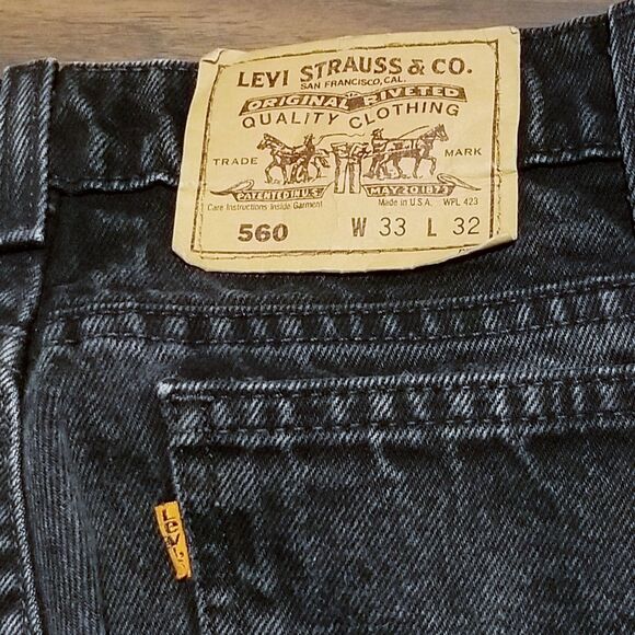 Levi's 560 Orange Tab Jeans Men's Size 33x32 Black Denim 1993 USA Made (34x31.5) - Picture 5 of 7